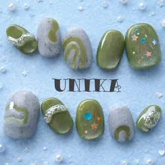 現品【ラウンドショート】マグネットネイル ぷっくりネイル サンドジェル マット星 個性派