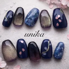 ★初回限定価格★現品【バレリーナショート】夜桜 桜ネイル マグネットネイル ニュアンスネイル