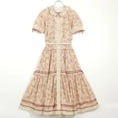 【レア！】ピンクハウス★細かい小花柄が可愛い♪ レトロな雰囲気のパフスリーブワンピース 赤系 z17719