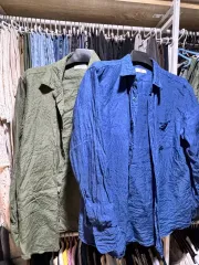 ユニクロ プレミアム リネンシャツ ブルー/カーキ