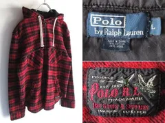 Polo by Ralph Lauren ラルフローレン CONMARジップ ロゴワッペン チェック コットンウール アノラックパーカー マッキーノジャケット L 赤