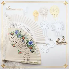 フラメンコ 小物 まとめ売り セット シージョ ペイネタ アバニコ 白 ホワイト ピアス イヤリング アイボリー ダンス 装飾 飾り 舞台 ホワイト系 アクセサリー 小物セット 耳飾り ダンス用品 フラメンコ衣装 発表会用 フラメンコファッション レディース