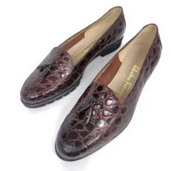 ★未使用★FERRAGAMO フェラガモ パンプス 5.5C ローファー クロコ型押し