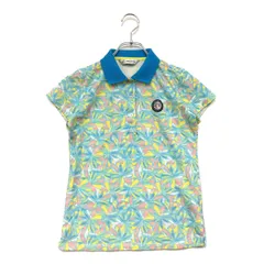 中古 レディース アンパスィ and per se 半袖ポロシャツ S 水色系 総柄 花柄