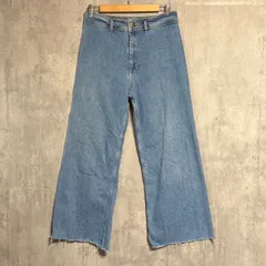 ZARA ザラ ワイドレッグ デニム パンツ EUR 42 USA 10 L XL ブルー ライトブルー ハイウエスト カットオフ 切りっぱなし フリンジ バギー ジーンズ ジーパン レディース ボトムス 美脚 完売品 インスタ掲載 カジュアル 春 夏 秋 冬