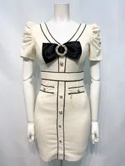 2235 DAZZY デイジー　キャバクラ　ドレス　ワッフル　リボン　パールボタン　タイト　ミニ　伸縮性　キャバドレス　S