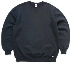 90s USA製 RUSSELLラッセル 無地 前V スウェット 黒 XLT★ブランク オールド ビンテージ クルーネック ブラック フェード ビッグサイズ