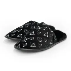 ルイ ヴィトン LV スイート ライン ミュール ベルベット ミンクファー ノワール ブラック ルームシューズ スリッパ #39 25cm LOUIS VUITTON（未使用保管品）