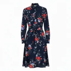 31b11 LAUREN RALPH LAUREN ローレンラルフローレン 長袖ロングワンピース 花柄ワンピース シフォン ペチコート付 8 170/96A マルチカラー ポリエステル100％ レディースo07t