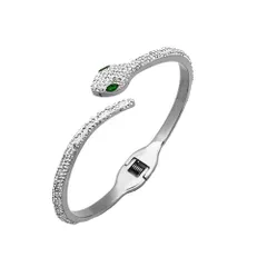 【人気商品】奥さん おしゃれ 純チタン製ブレスレット 恋人 開け口 フリー ジルコニア 18k ファッションアクセサリー ピンクゴールド 人気 レディース (シルバー) ブレスレット 蛇形 Rockyu