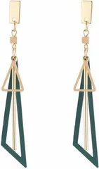 【新着商品】両耳用 オシャレ 可愛い 幾何学 三角形 緑 揺れる 金属アレルギー対応 ロング レディース ピアス