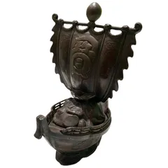 【長】宝船 置物 小物入れ 金属製 重量約4.3kg 縁起物【1049KM】B11