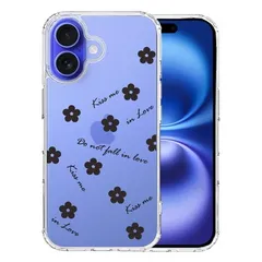 iPhone16 ケース クリア フラワー ブラック スマホケース 側面ソフト 背面ハード ハイブリッド 