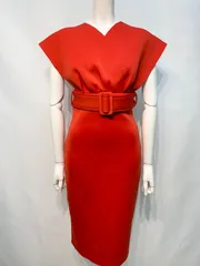 2241 キャバクラ　ドレス　ウエストベルト　ミディ　無地　キャバドレス