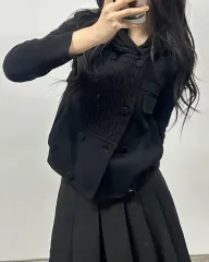 55 システム The HANDSOME SYSTEM ケーブル ニット レイヤード ウール ジャケット