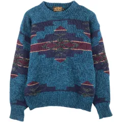 古着 80~90年代 エディーバウアー Eddie Bauer 黒タグ 総柄 ネイティブ柄 ウールニットセーター メンズS相当 ヴィンテージ/eaa612306