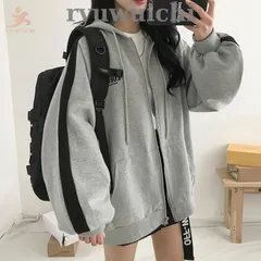 【送料無料】スウェット パーカー レディース 長袖 トップス 韓国風 カバー トレーナー 前開き ジップアップパーカー 体型カバー 羽織り フード付き シンプル
