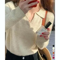 【送料無料】スキッパーニット韓国風リブニットトップス【ネコポス投函】