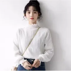 【送料無料】トップス ブラウス ハイネック 春 長袖 女性用 レース 花柄 レディース 総レース キュート 立ち襟 レディース 韓国