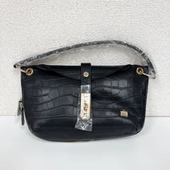 【080-a】LA BAGAGERIE　ラバガジェリー　クロコ型押し　牛革　2WAY バッグ　ハンドバッグ　ショルダーバッグ　黒