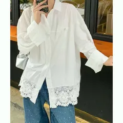 【送料無料】レース切替シャツブラウス長袖シャツ韓国風【ネコポス投函】
