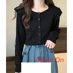 【送料無料】レディース 韓国風 ボタンカーディガン ニットトップス 長袖 大人可愛い ショート丈セーター 10代20代30代
