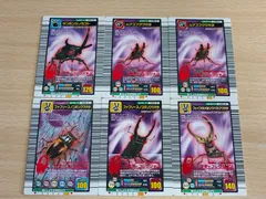 aca79 【ムシキング】アダーコレクション6枚まとめ売り 2005ファースト＋ サンボンヅノカブト／フェイスタメルシワバネクワガタ／ムナコブクワガタ／ファブリースノコギリクワガタ 当時物 SEGA アーケードゲーム