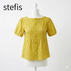 stefis 総レースシャツ 黄緑色 M 日本製 新品タグ付き パフスリーブ #45-21のサムネイル