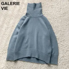 美品 GALERIE VIE ギャルリーヴィー ファインウール タートルネック プルオーバー ニット セーター サックスブルー 水色 くすみカラー レディース M相当 ウール100% オフィス デイリー 定番 人気 オーバーサイズ 小顔効果 トゥモローランド