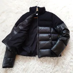 ルイス　Lui's　レザーダウンジャケット　ラムレザー　羊革　ニット　ドッキング　異素材　肉厚　Y2K　短丈　ハイネック　レザージャケット　ダウンジャケット　ウール　ブラック　黒　S　M相当　ミックス　切り替え