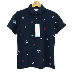 アディダスゴルフ ポロシャツ トップス 半袖 総柄 ゴルフウエア 未使用品 レディース Mサイズ 紺×赤×白 adidas GOLF