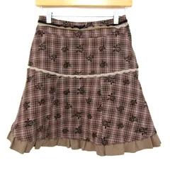 アクシーズファム スカート ボトムス フリル チェック 花柄 レディース Mサイズ 茶×ピンク axes femme 【中古】