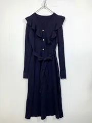 SAISON DE PAPILLON セゾンドパピヨン 定価6980円 レイヤード風Aラインニット ワンピース sizeM/紺 ■■レディース