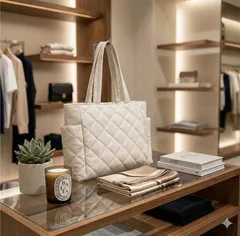 【大人気】キルティング トートバッグ ホワイト　アイボリー　A4 軽量 大容量 マザーズバッグ