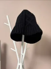 黒色 ケーブル編み バケットハット 帽子