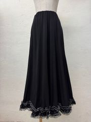 マキシ丈】新品 黒とシルバーのフリル付き社交ダンススカートp496