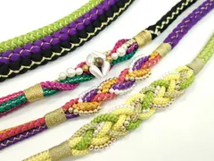 平和屋着物▼和装小物　帯締め３本セット　振袖用　飾り付き　パール　黒　紫　萌黄色　金糸　逸品　CABC1104ju