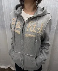 アバクロンビー ロゴ グレー フード ジップアップ Tシャツ