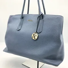 FURLA フルラ トートバッグ レザー ブルーグレー Fチャーム A4収納可 肩掛け