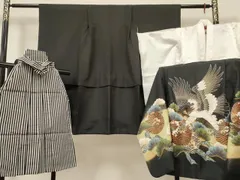 平和屋着物[]七五三　男の子　祝着・羽織・長襦袢(単衣)・行灯袴セット　鷹　鷲　松　立波丸文　暈し染め　金彩　DABA3830ma