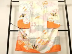 平和屋着物[]七五三　女の子　７歳　祝着　四つ身　折り鶴　雲取り花丸文　金彩　DABA3885ma