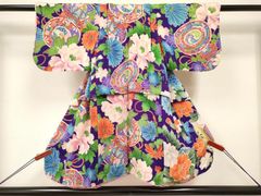 最高級錦紗】希少アンティーク 子供着物 正絹 ターコイズブルー大正 