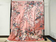 花嫁振袖 ピンク 黒 花柄 鳥文様 華やか - メルカリ