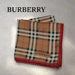 BURBERRY バーバリー　ハンカチ　ノバチェック　縁レース編み赤