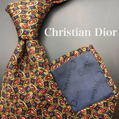 【美品】Christian Dior ネクタイ 総柄 格子柄 ネイビー 紺 赤