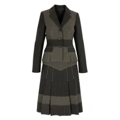 30b11【美品】MOSCHINO モスキーノ スカートセットアップ ジャケット プリーツスカート パッチワークデザイン Sサイズ相当/40サイズ ブラウン系 画像参照 レディース 女性用u02t