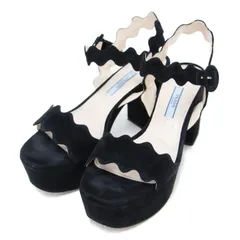PRADA プラダ サイズ:35 1/2(22.5cm) | スエード プラットフォーム サンダル | アンクルストラップ チャンキーヒール 厚底 | ブラック 黒 | イタリア製 ブランド シューズ【レディース】【中古】
