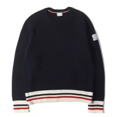 MONCLER GAMME BLEU モンクレールガムブルー ニット ネイビー 紺 サイズ:M | トリコロール リブ ニット セーター (MAGLIONE TRICOT GIROCOLLO) | トップス | イタリア製【メンズ】【中古】