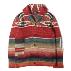 【美品】RRL ダブルアールエル カーディガン レッド系 サイズ:M | ヴィンテージ加工 ネイティブ ボーダー ショール カーディガン | EXCLUSIVE OF DECORATION | ラルフローレン | トップス【メンズ】【中古】