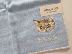 ポール&ジョー 猫 刺繍 ミニハンカチ ハンドタオル - スカイブルー
